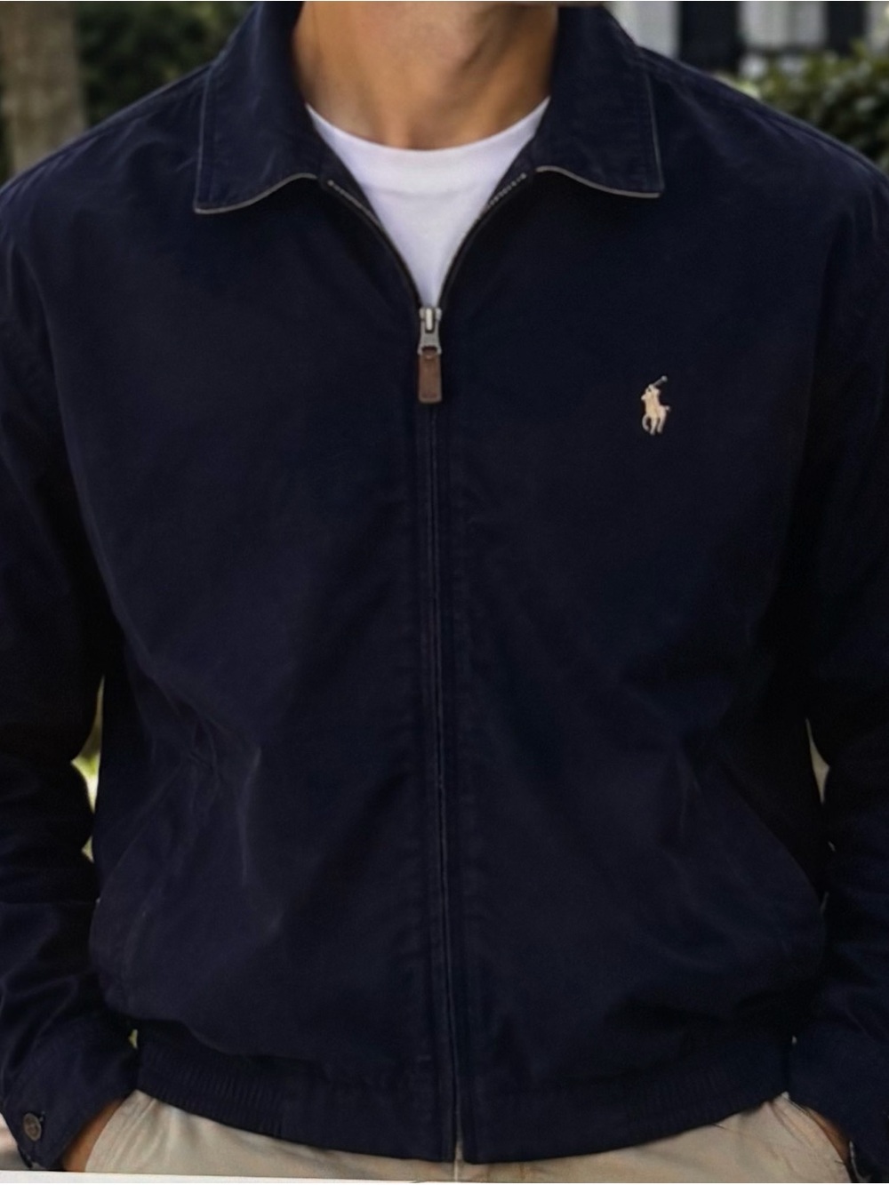 Ralph Lauren Navy Zip Harrington Jacket with Cream Pony